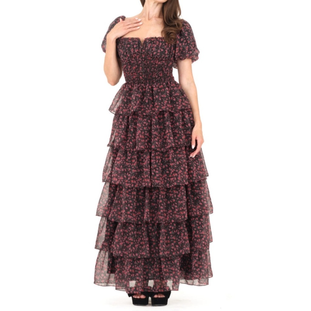 amy jane london black & red floral dress
